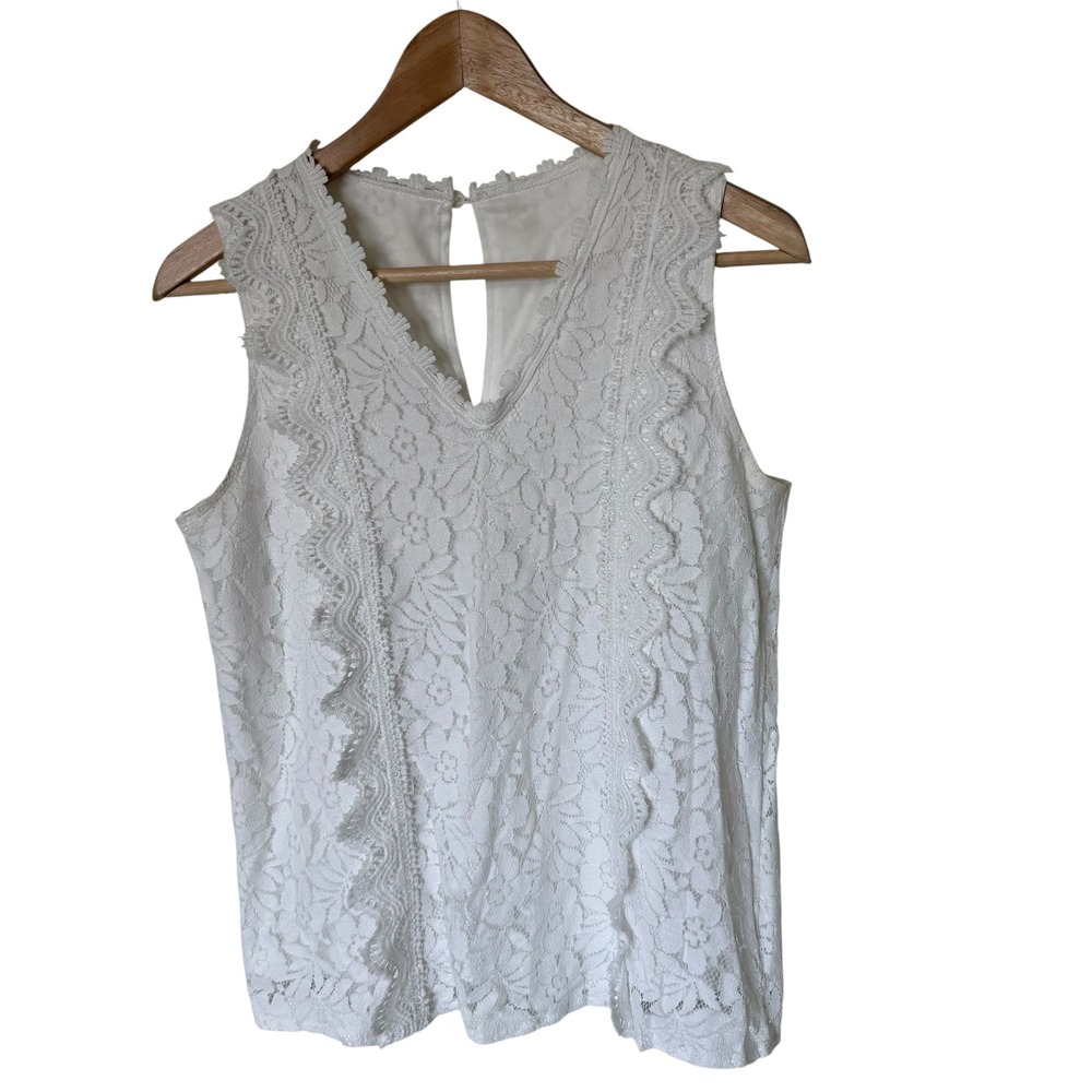 Unbranded Lace Ruffle Tank Top Women Size S White Excellent V-Neck Sleeveless